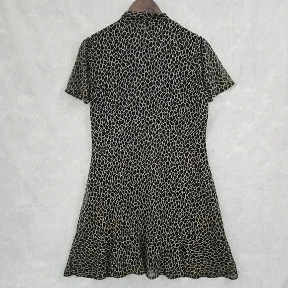 MICHAEL Michael Kors Leopard Keyhole Tied Neck Fit & Flare Mini Chiffon Dress L - Picture 2 of 9